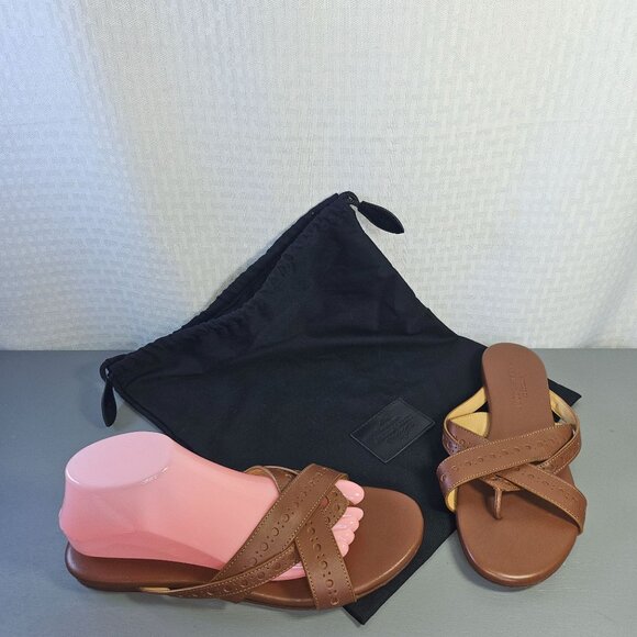 The Office Of Angela Scott Brown Leather Womens Sandals With Dust Bag Size 40 - Picture 1 of 11